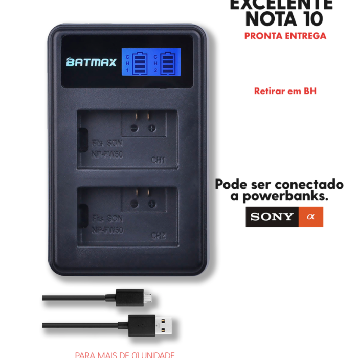Carregador de Bateria Duplo - Batmax - NP FW50 - COD:LND
