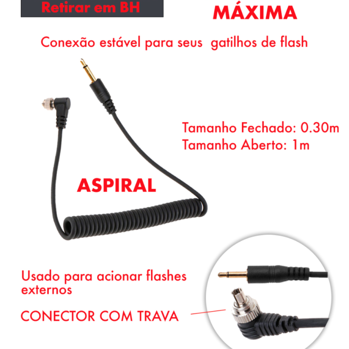 Cabo de Sincronização Espiral - 3.5mm - Para Disparador De Flash - COD:LNDSE