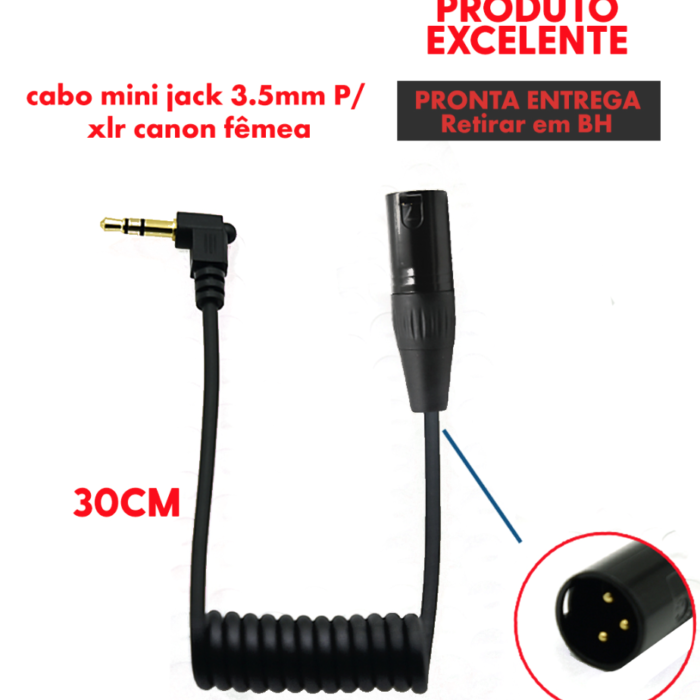 Cabo de Áudio Espiral - 30cm - Mini Jack - P2 para XLR Macho - COD:LND