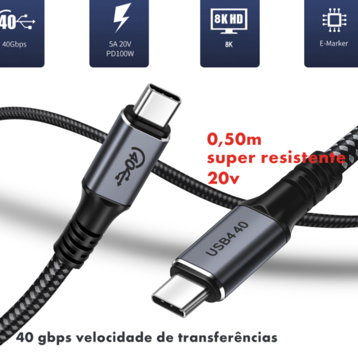 Cabo - USB-C para USB-C - Material em Tecido - 50m - COD:LNDSE