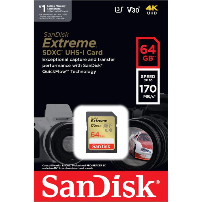 Cartão de Memória -  SanDisk - 64GB - Extreme - 170MB/s - UHS-I - SDXC - COD:LNDSE