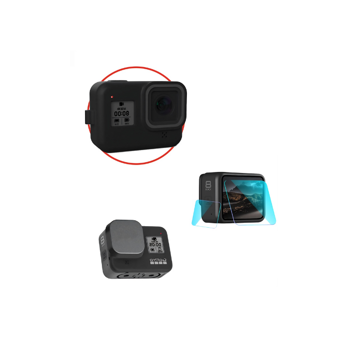 Kit de Proteção - GoPro Hero 8 - Capa de Silicone,Películas,Tampa de lente - COD:LNDSE