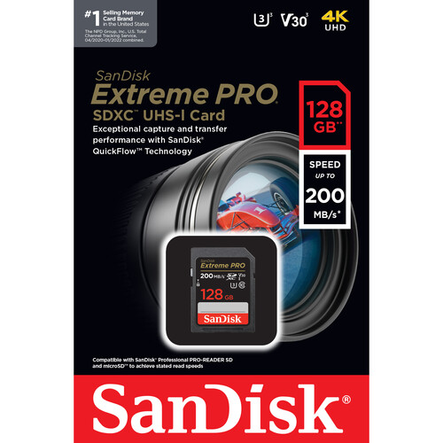 Cartão de Memória - SanDisk - 128GB - 200Mb/s - Extreme PRO - V30 - UHS-I - SDXC - COD:LND