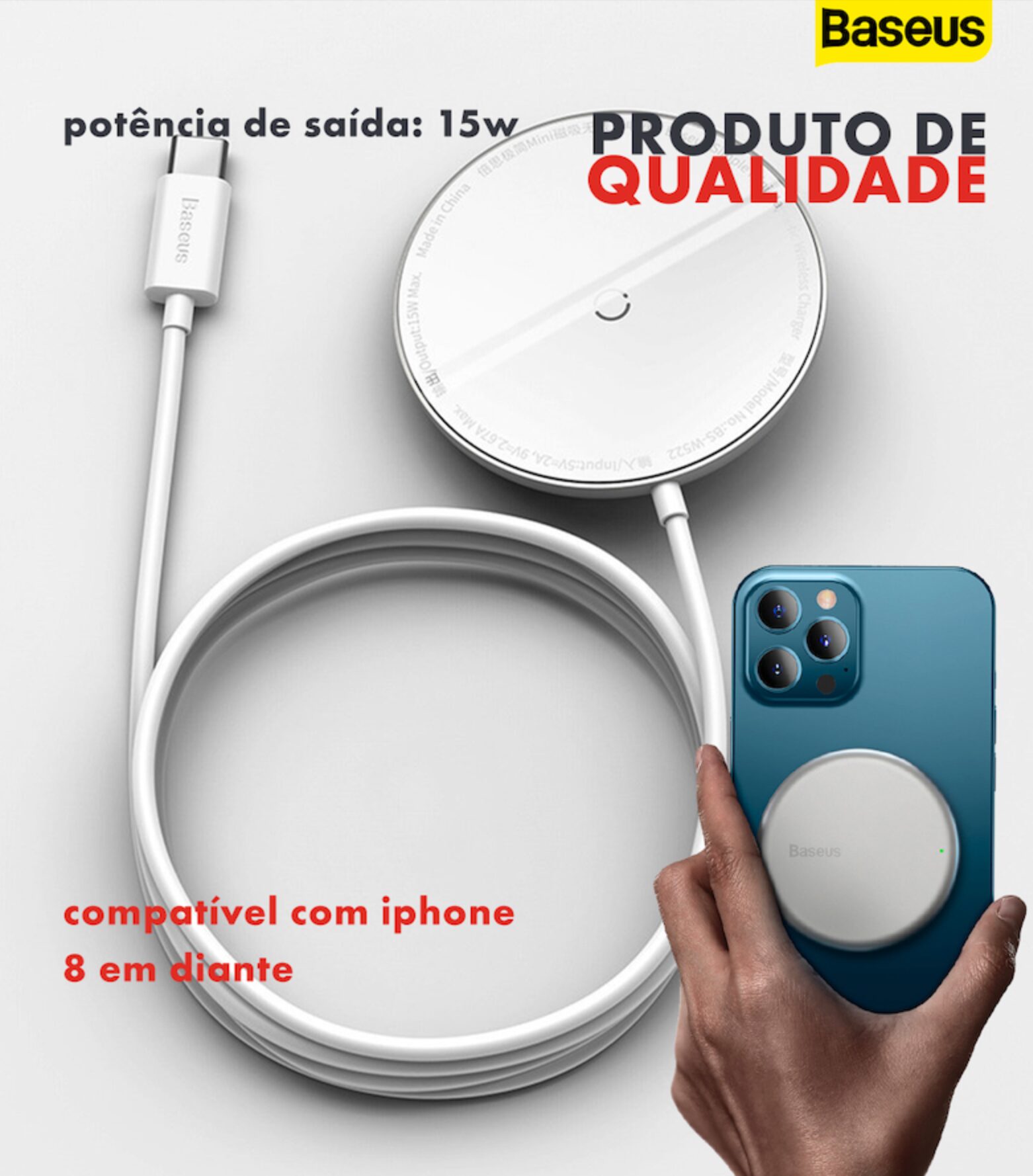 Carregador Magnético - Indução - Baseus - Para Iphone - COD:LNDSE - Imagem 2