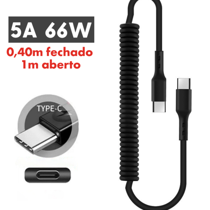 Cabo Espiral - USB-C para USB-C - 1 metro - COD:LND