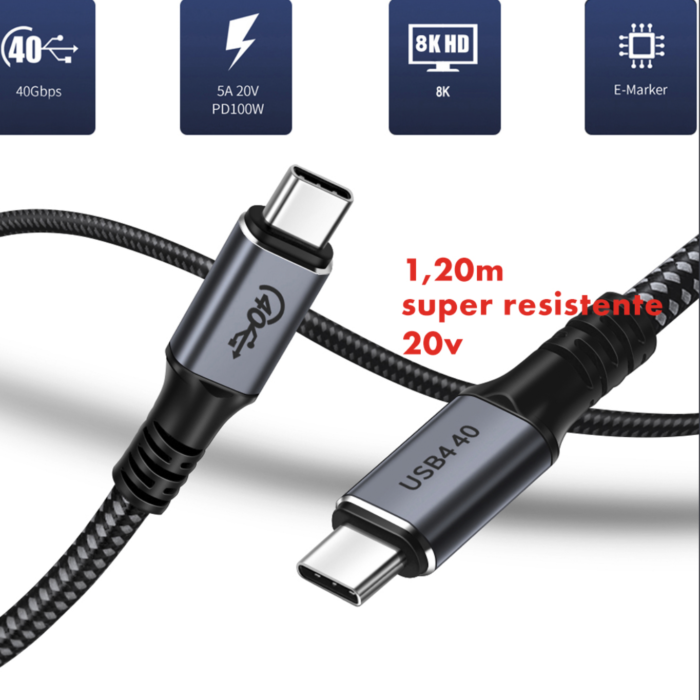Cabo - USB-C Macho para USB-C Macho - Acabamento em Tecido - 1,20M - COD:LND