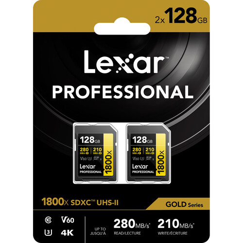 Cartão de Memória - Lexar - 128GB - Professional - V60 - 1800x - UHS-II - SDXC - (Pack com 2 unidades) -  COD:LNDSE