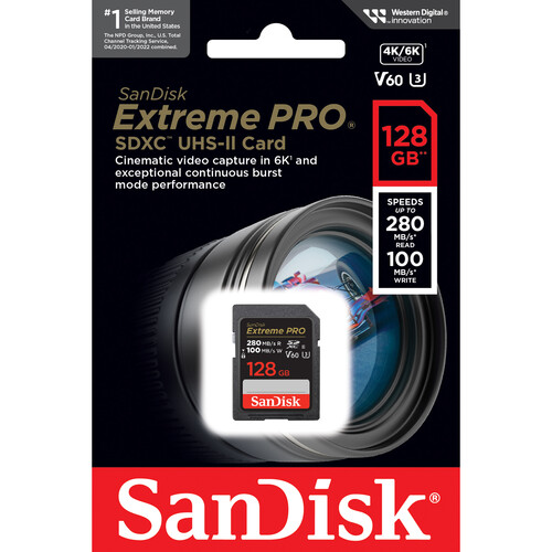 Cartão de Memória - SanDisk - SDXC - 128 GB - V60 - 280 MB/s - UHS-II - U3 C10 - COD:LNDSE