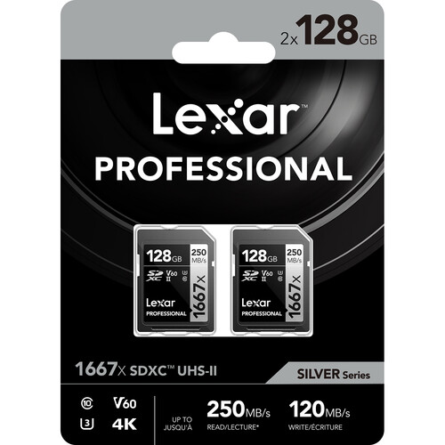 Cartão de Memória – Lexar – 128GB – Professional – V60 - 1667x – UHS-II - SDXC – (Pack com 2 unidades) - COD:LNDSE